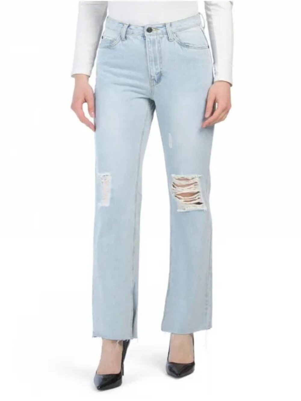 Anthro Avec Les Filles Distressed Ripped Split Hem Jeans Size 27 Straight Leg